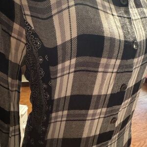 VENUS Monochrome Plaid Button-Up Dress Size S XS Adjustable Sleeve Length